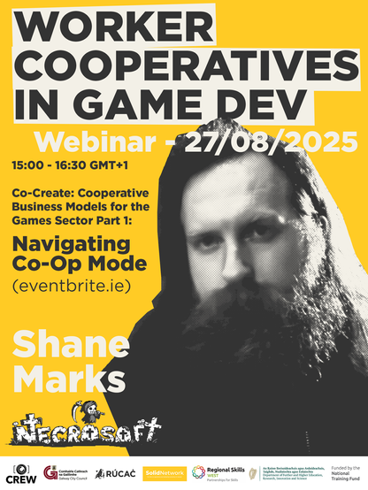 Graphic promoting webinar with Shane Marks from Necrosoft Games