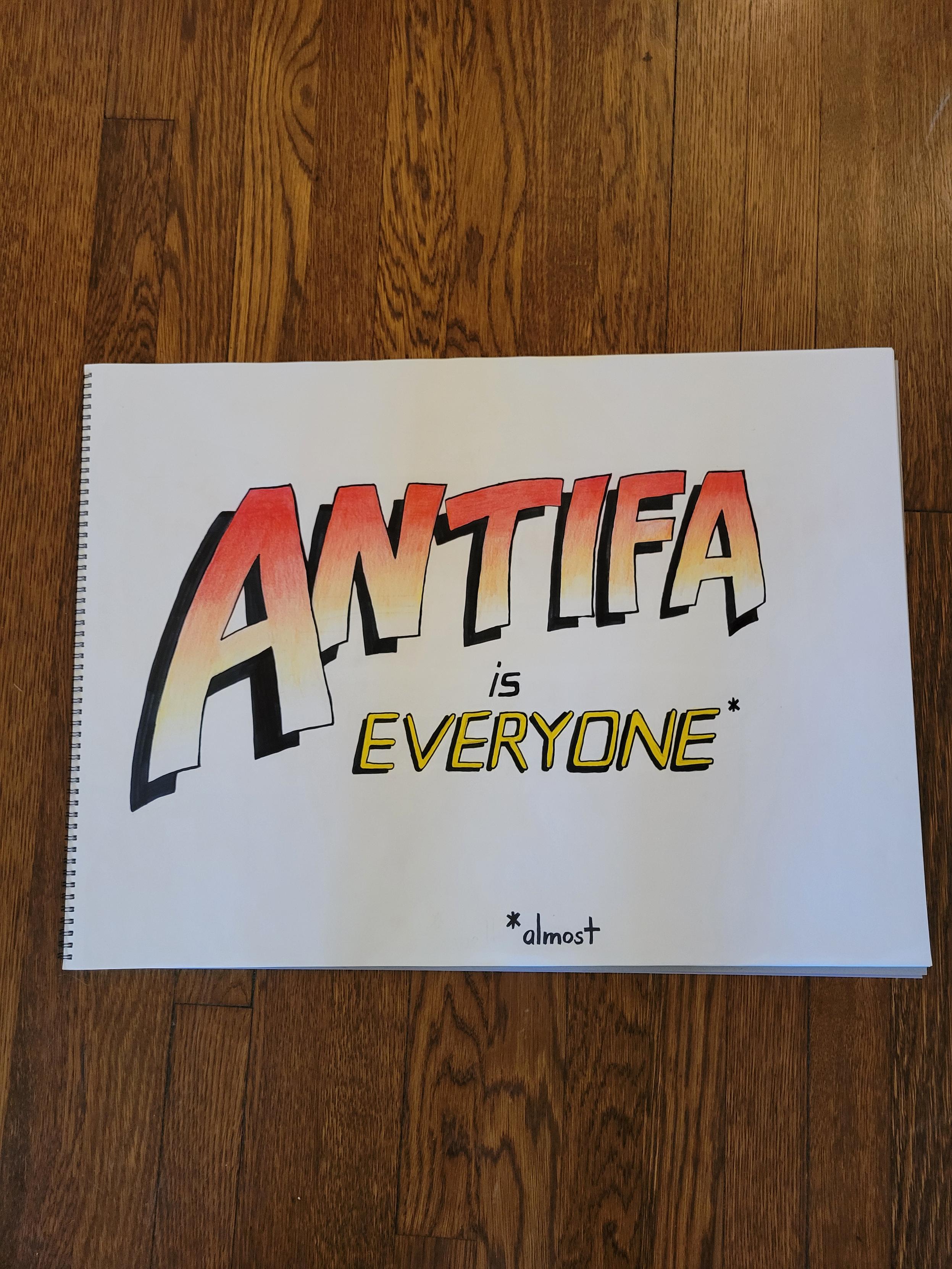 "Antifa is everyone" in the style of Raiders of the Lost Ark