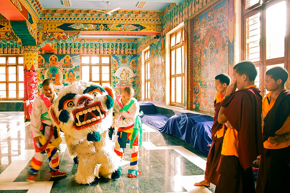  Losar is the tibetan new year, monks are getting ready for the cultural rally. 