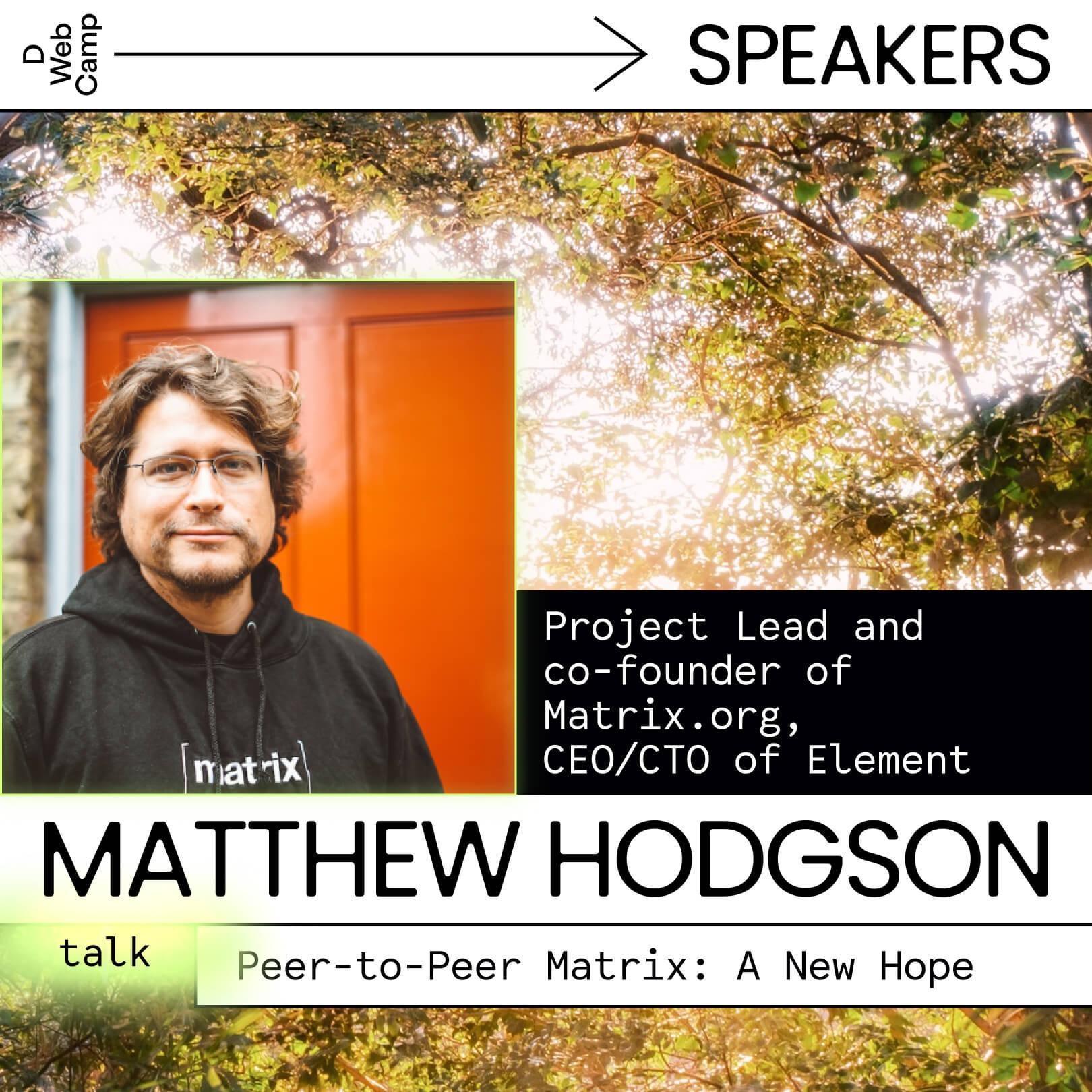 A graphic with Matthew’s profile picture, photo/pattern of forest trees, and the title of his talk.